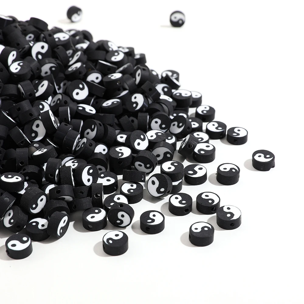 30/60/120pcs 10mm Tai Chi Yin Yang Round Beads Clay Polymer Loose Spacer Beads for DIY Bracelet Necklace Making Accessories