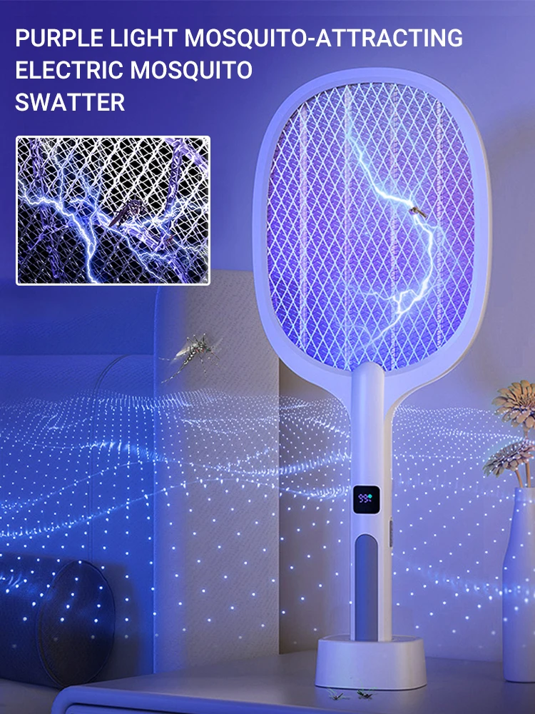

Electric Fly Swatter Handheld Fly Killer and Mosquito Trap Lamp Safe Rechargeable for Home Office Backyard Patio Camping