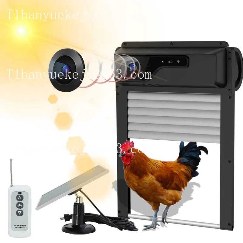 Factory direct saleSmart visual coop door with camera and solar panel, IP65 waterproof, suitable for poultry farms and backyards