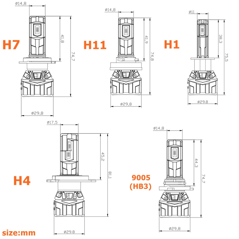 CANBUS LED 헤드라이트, 9005 9006 H4 헤드라이트, M7P, H11, 12V, H1, H3, H7, H8, H9, H11