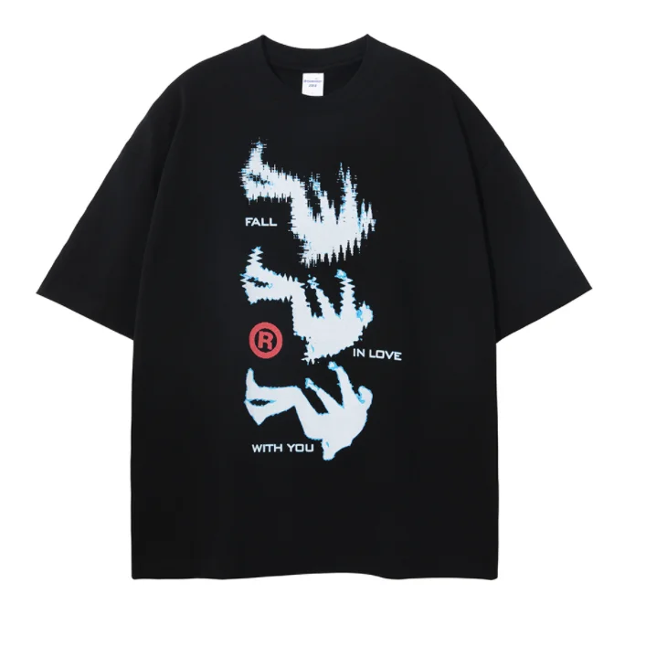 

Dark Print Large Size Cotton Short Sleeve Versatile Heavy American Street Rock Band Inst Shirt Men's High Street Loose