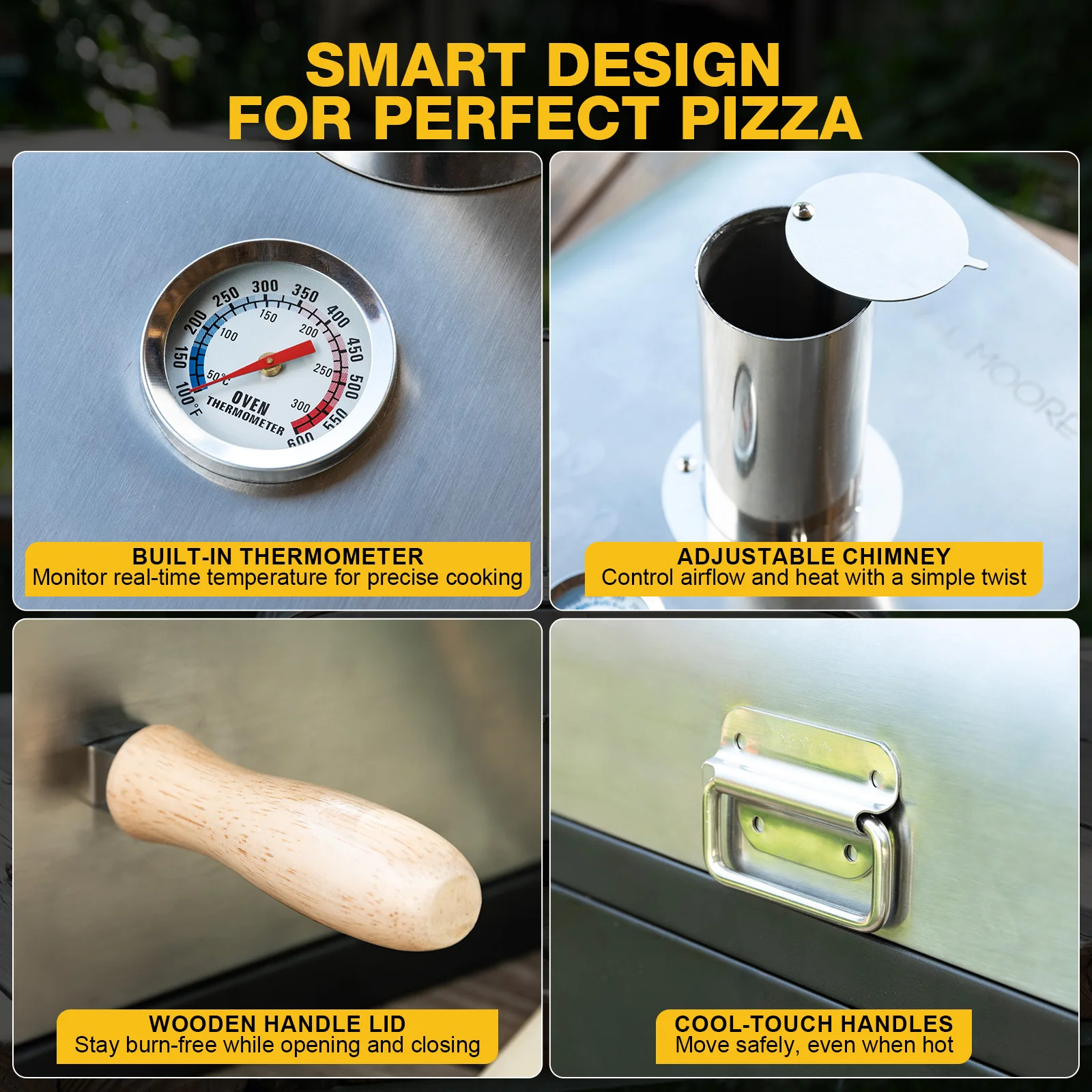 CHANGEMOORE Outdoor Wood Fired Pizza Oven Grill Top with Built-in Thermometer, Suitable on Charcoal and Gas Barbecue Grills view 5