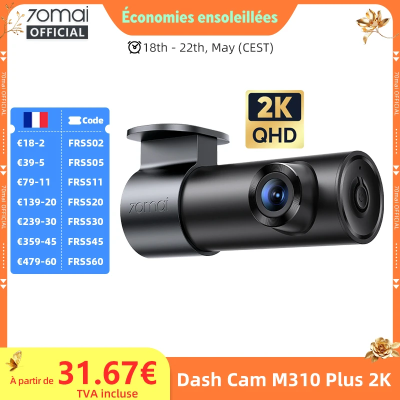 Caméra embarquée 70mai M310 Plus 2K 1440P 143 ° FOV F1.55 Contrôle vocal intelligent Surveillance de stationnement 24h Vision nocturne 70mai M310 Plus 2K Caméra embarquée