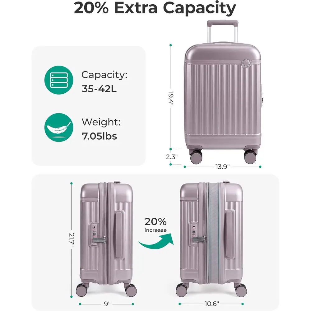 Purple 20 Inch Expandable Hard Shell Spinner Suitcase with TSA Lock, Airline Approved for Carry-On Travel