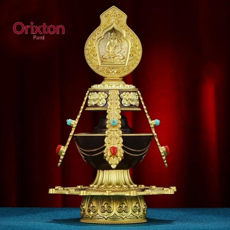 Tibetan Infinite Altars Bottle,Alloy Aquarius Inlaid Gem Buddhist Storage Bottle,Buddhism Religious Item Decorative