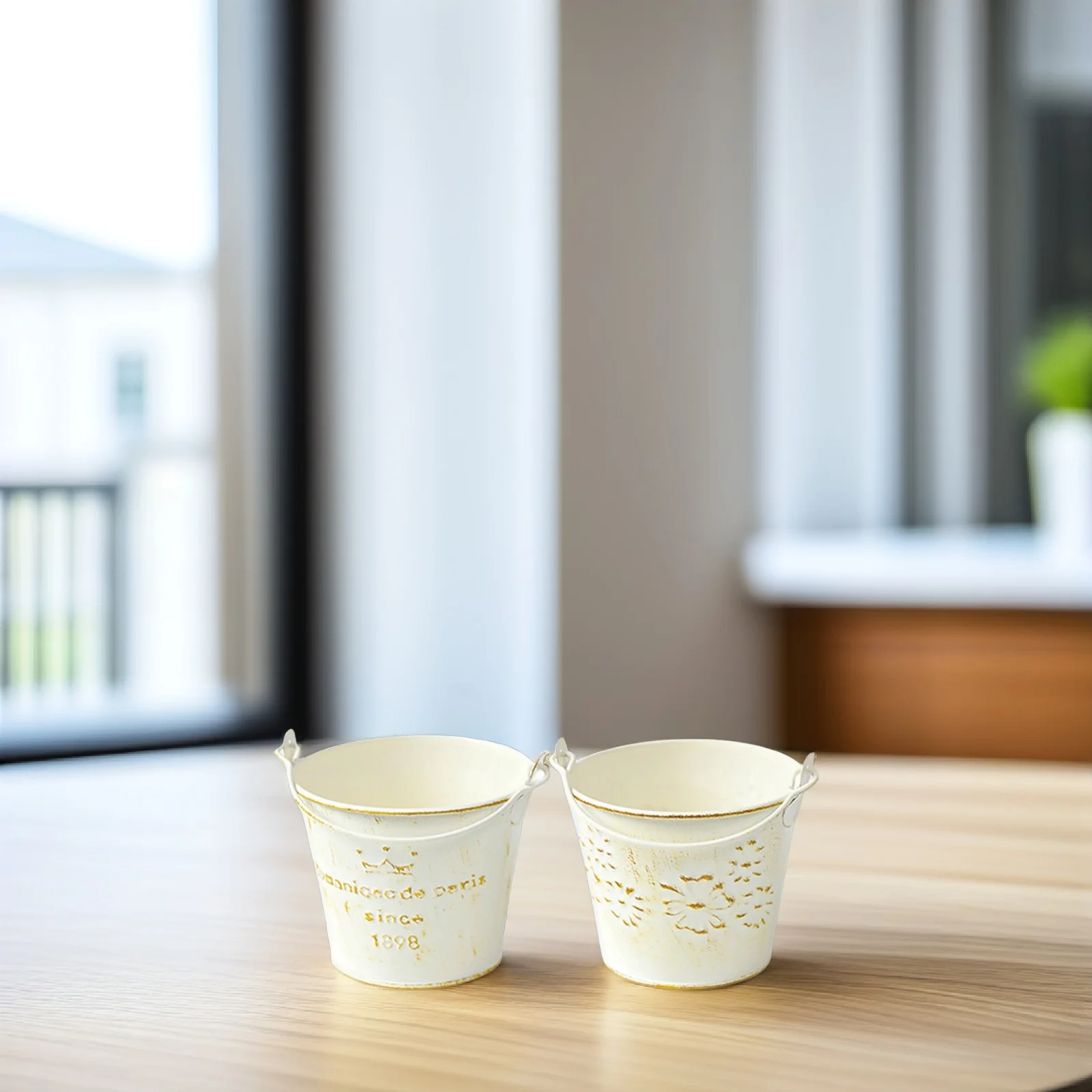 

2Pcs Retro Iron Succulent Pots Creative Plant Vases for Indoor Outdoor Floral Arrangements Home Flower Bucket Home Iron Vase