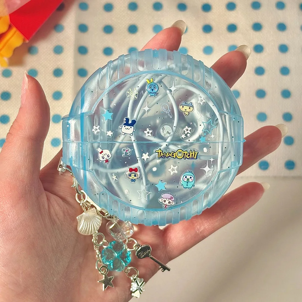 Korean INS Wired Earphones Storage Box with Pendant Cute Cartoon Portable Case for Home Office Organizer with Random Stickers
