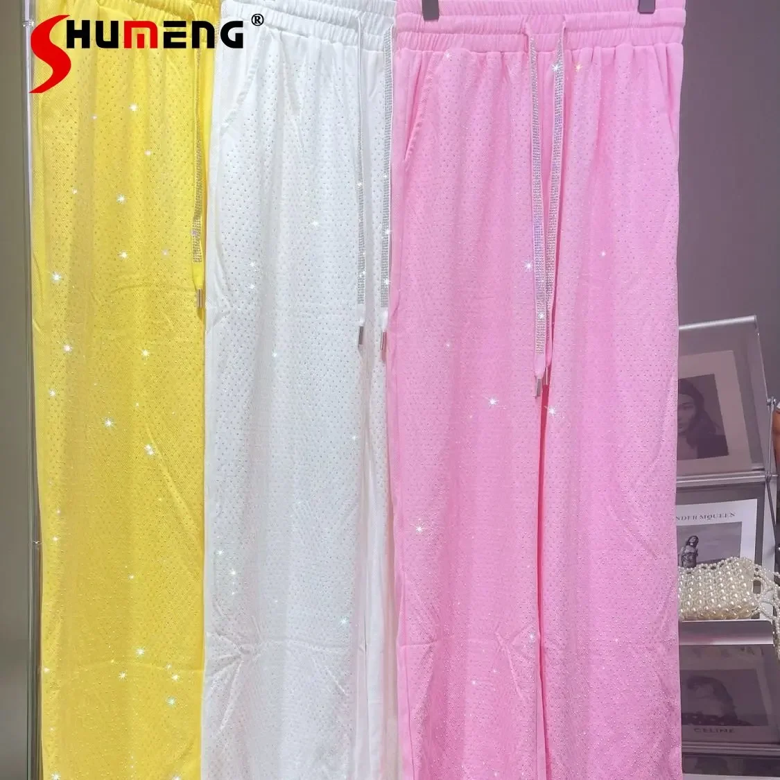 European and American Fashion High Quality Summer Thin Candy Color Wide Leg Pants Women's Loose Trousers Casual Pants