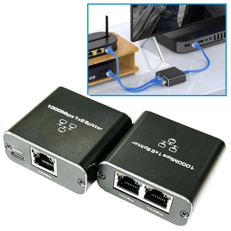 RJ45 Ethernet Splitter Gigabit Network Switch Game switch Cable Extender 1000Mbps LAN Cable Extension Adapter Internet Splitter