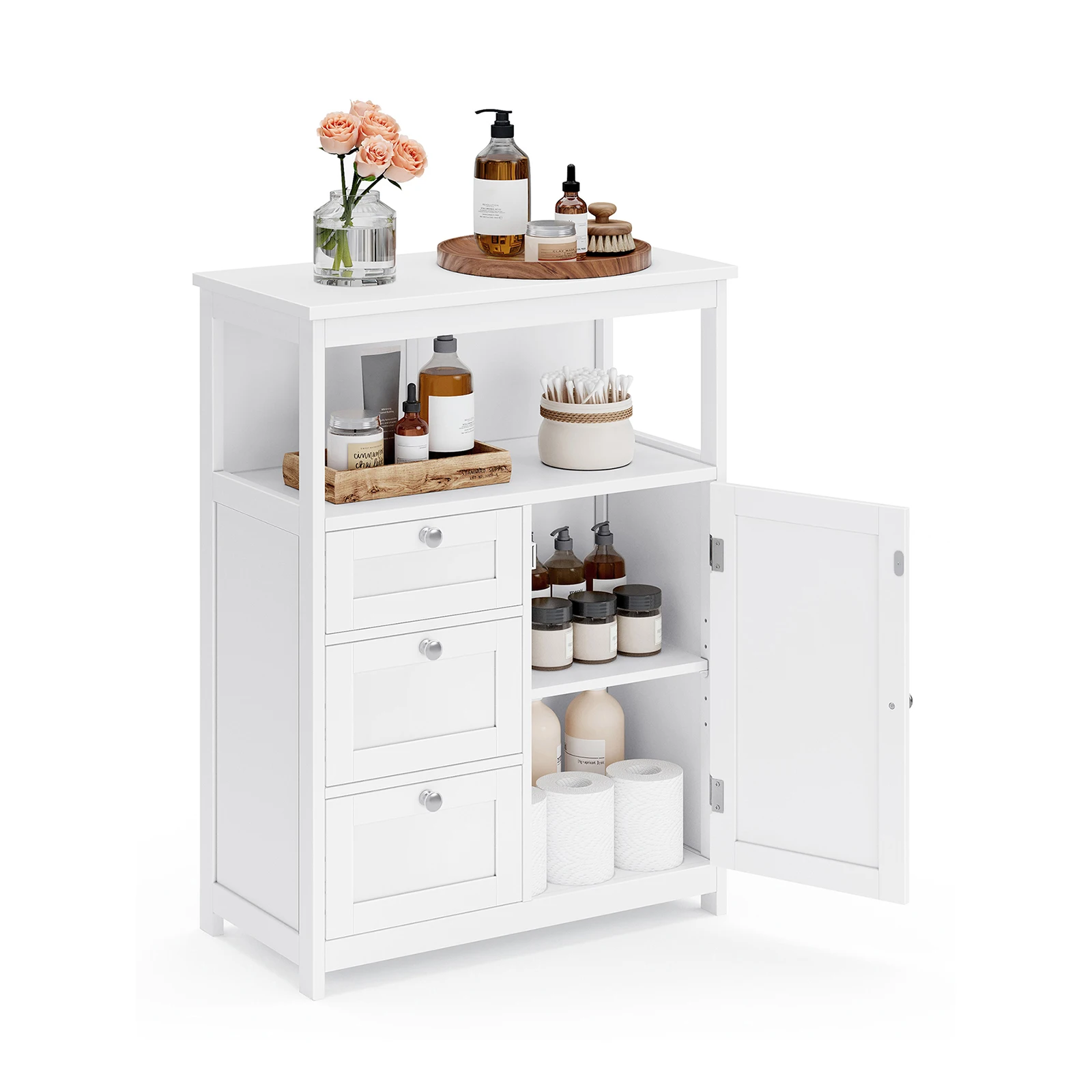 VASAGLE Bathroom Storage Cabinet, 3 Drawers, Freestanding, Adjustable Shelf, 30 x 60 x 80 cm, Cloud White