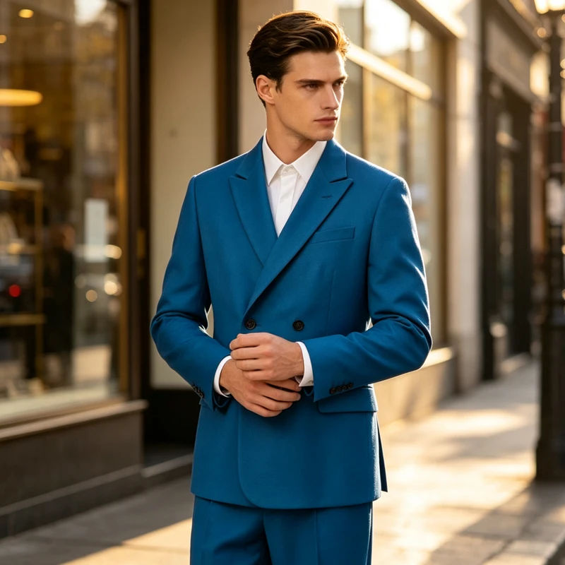 Men's 2 Piece Suit Notched Lapel Double Breasted Blazer Flare Wide Leg Trousers Suit Set Business Tuxedo Formal Wedding Party
