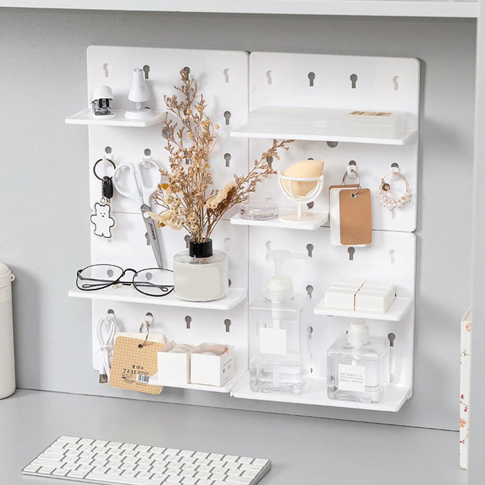 Desktop Storage Rack Punch-Free Plastic Hole Board Wall Shelf Organizer Wall Hanging Pegboard Wall Shelf Rack Holder