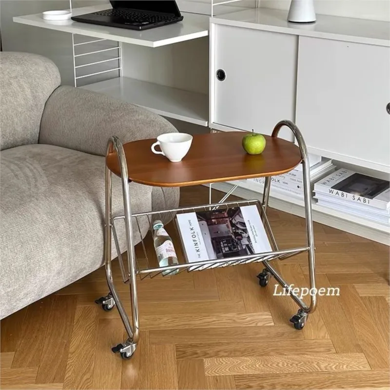 

MOMO Vintage Solid Wood Removable Coffee Table Living Room Creative Sofa Side Table Storage Corner Table Red Magazine Trolley