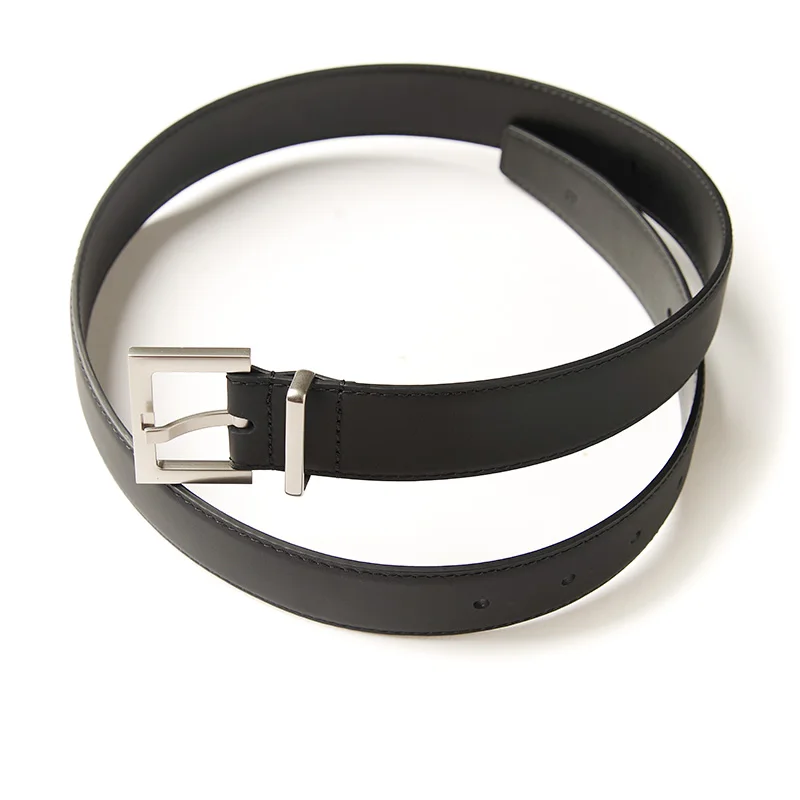 Minimalist style black PU belt female, silver pin buckle belt, commuting wear coat skirt waist decorative belt