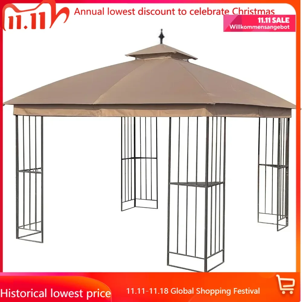 Canopy Top for Garden Treasures 10 ft x 10 ft Brown Metal Square Semi- Gazebo Model #L-GZ038PST-F (Tan) (FABRIC TOP ONLY)