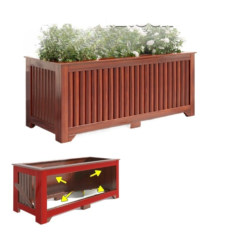 

Outdoor courtyard anticorrosive wood flower box rectangular flower groove combination