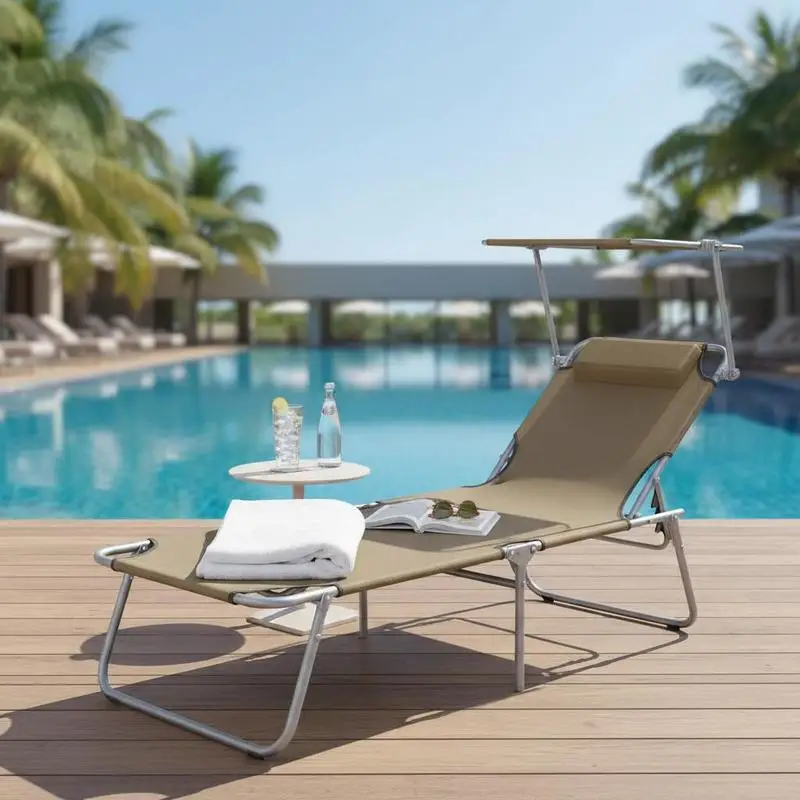 Chaise longue pliante réglable pour la plage, chaise longue de patio extérieure avec cadre gris, chaise inclinable portable robuste pour le bord de la piscine, le camping et les voyages