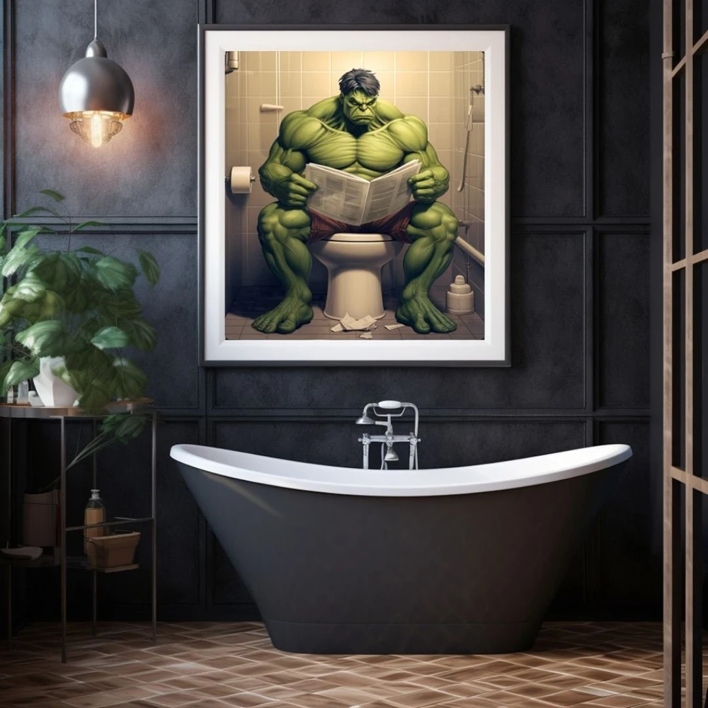 

Marvel Hulk Sit On The Toilet And Read Newspaper Wall Art Canvas Painting Poster Decor Living Room Decorate Gift