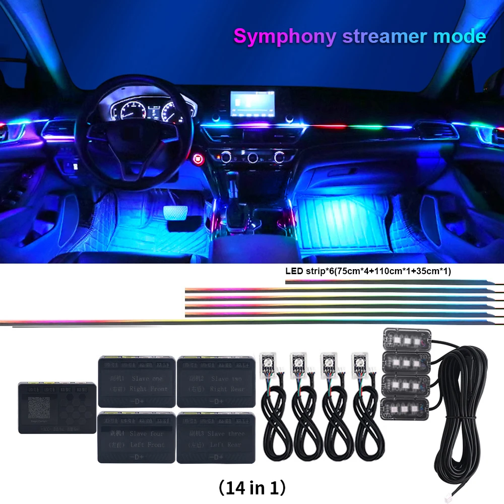 6/10/14/18 In 1 LED Dual Zone Symphony RGB Neon Acrylic Strip Interior Ambient Atmosphere Light 12V 6