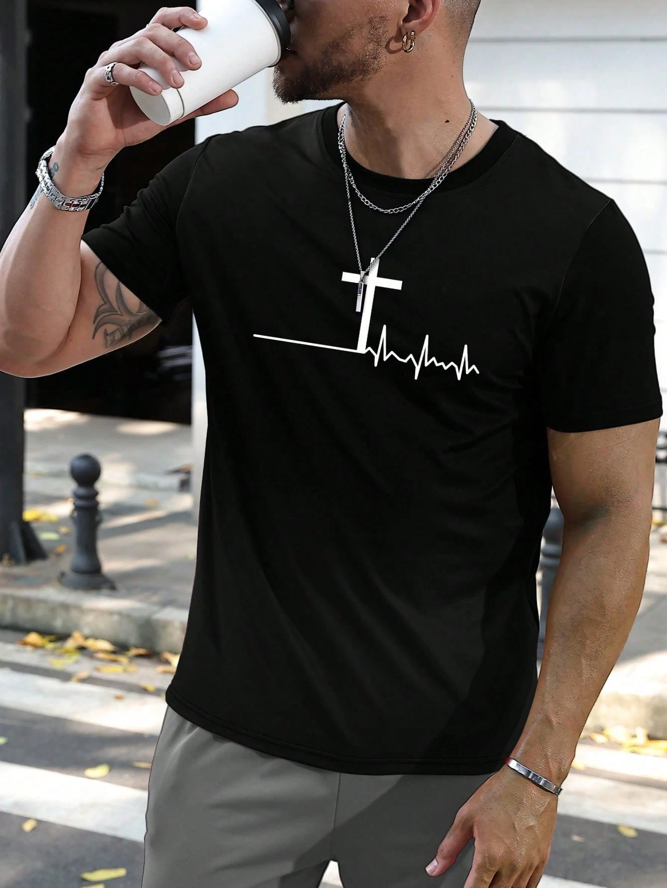 

Мужская футболка с христианским крестом и сердцебиением, футболка с рисунком «Вера Иисуса и любви», религиозная повседневная уличная одежда с короткими рукавами, топ, летний подарок