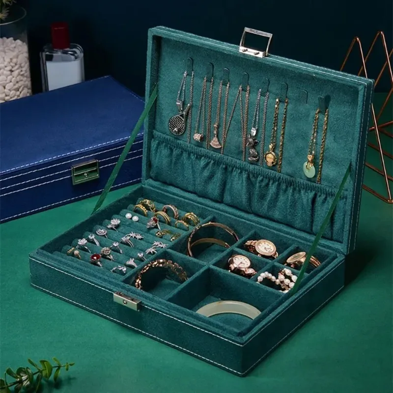 

New Velvet Jewelry Box with Lock - Multifunctional Display Cabinet for Earrings Necklaces & Rings Organized Storage Case