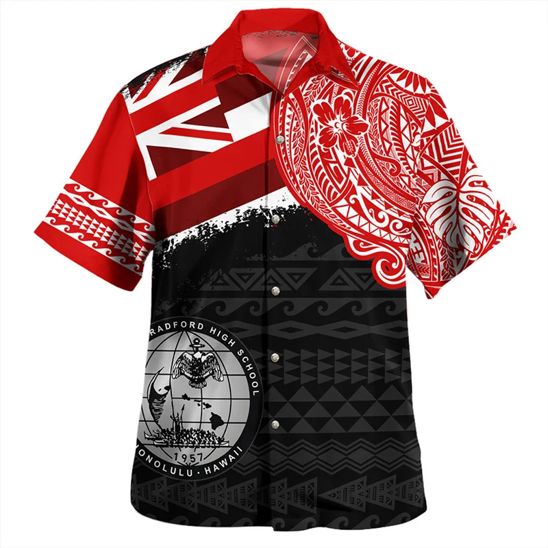 

Harajuku New 3D Printing Amercian Polynesian Hawaii Flag Shirts Men Hawaii Coat Of Arm Graphic Short Shirts Fashion Clothes Top