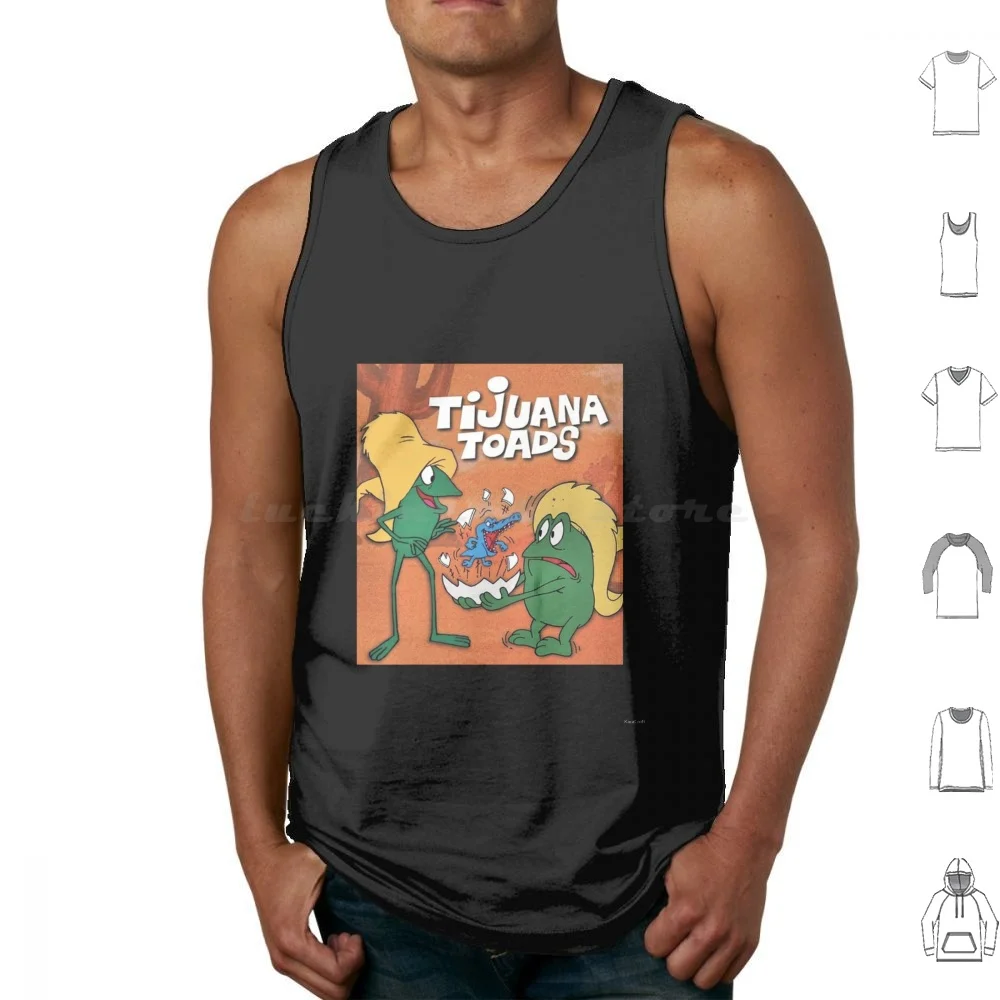 Tijuana Toads-Pancho y Toro camisetas sin mangas estampado algodón Tijuana Toads Toro Pancho México dibujos animados ranas mexicano Fatso