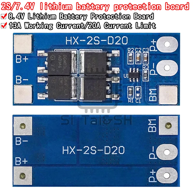 1~10Pcs 2S 7.4V 18650 Lithium Battery Protection Board Module 8.4 V Battery 13A Working Current 20A Current-Limiting HX-2S-D20