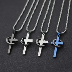 Hiphop Rock Men Necklace 100% Unfading Stainless Steel Cross Necklace 60cm Pendant Necklace Gift For Boyfriend Accessories Homme