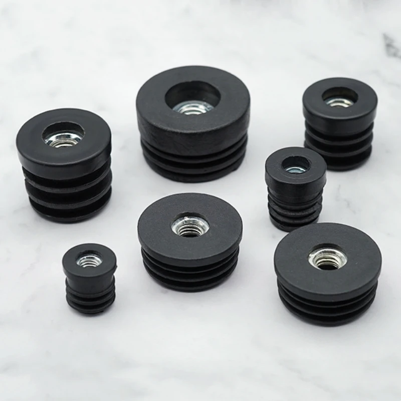 4/8/12/20Pcs Round Plastic Pipe Plugs With M6 M8 M10 Nut Hole Black Pipe Cover Furniture Leg Feet Tube Blanking End Inserts Caps
