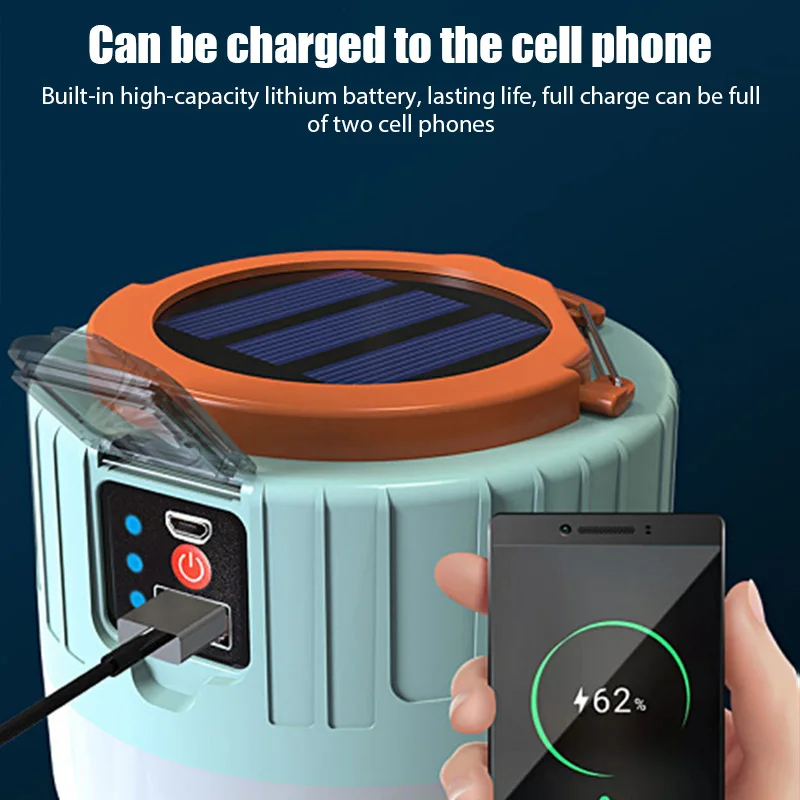 Outdoor USB Rechargeable LED Emergency Lights Multifunctional Solar Camping Lamp Portable Night Mobile Tent Light Warerproof