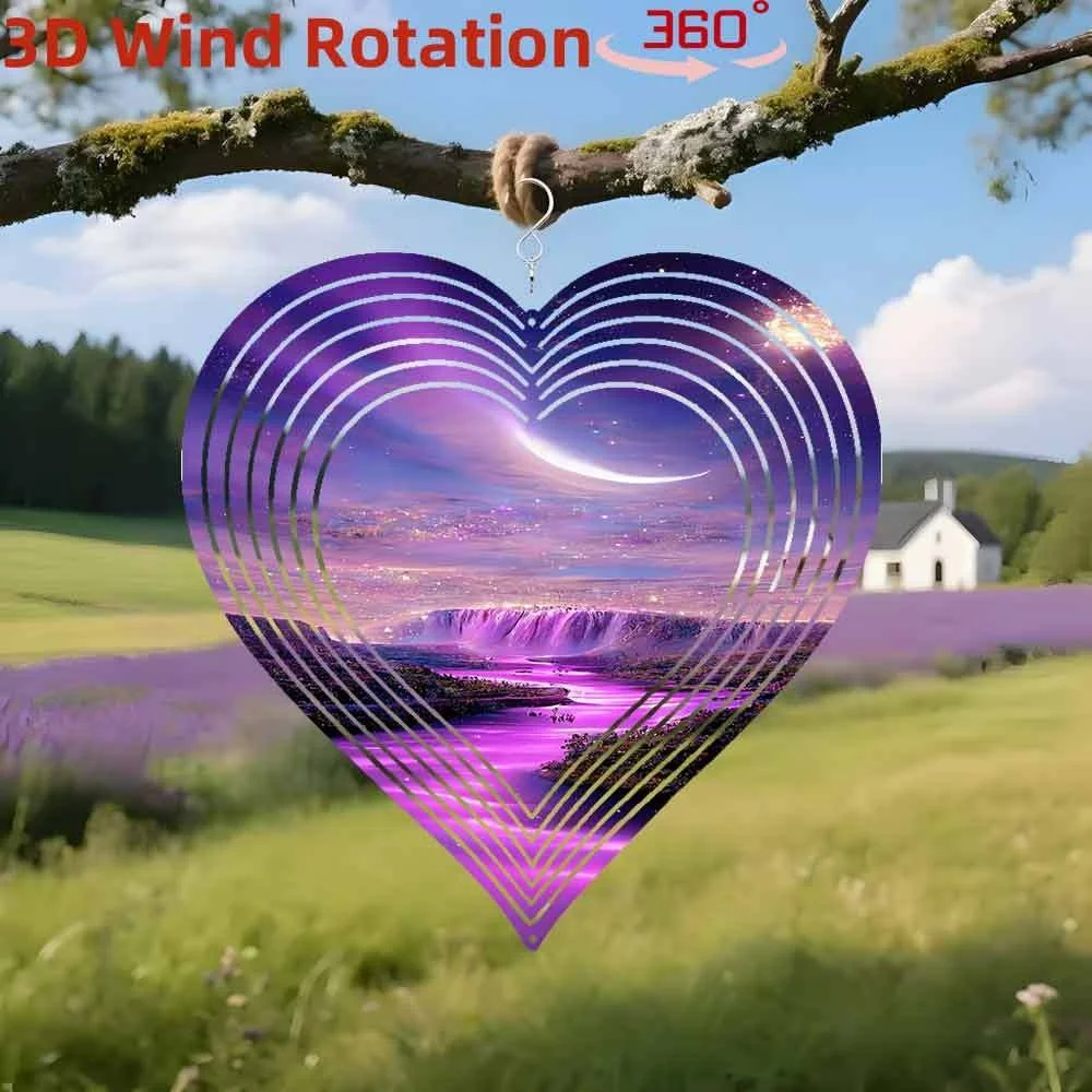 Wind Chime with 360° Swivel Hook - Wind-Powered Motion, Purple Cosmic Waterfall with Stars and Moon  Hanging Decoration