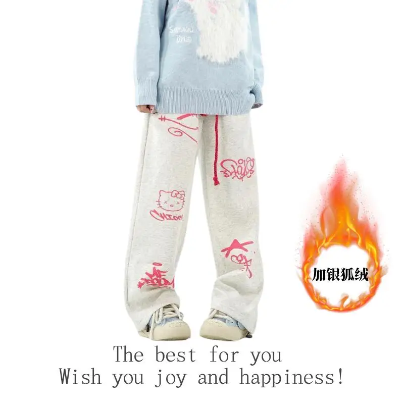 Sanrio девушка Hello Kitty прямые брюки хлопок каваи студенческая мода широкие брюки с героями мультфильмов осень зима повседневный отдых новый стиль
