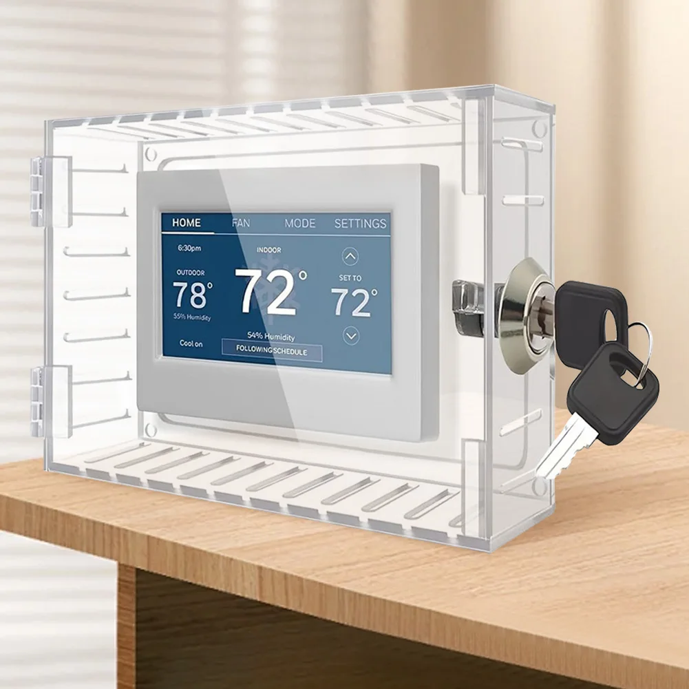 

Thermostat Lock Box with Key Clear Large Thermostat Cover Acrylic Wall Mounted Thermostat Protector for Home Thermostat On Wall