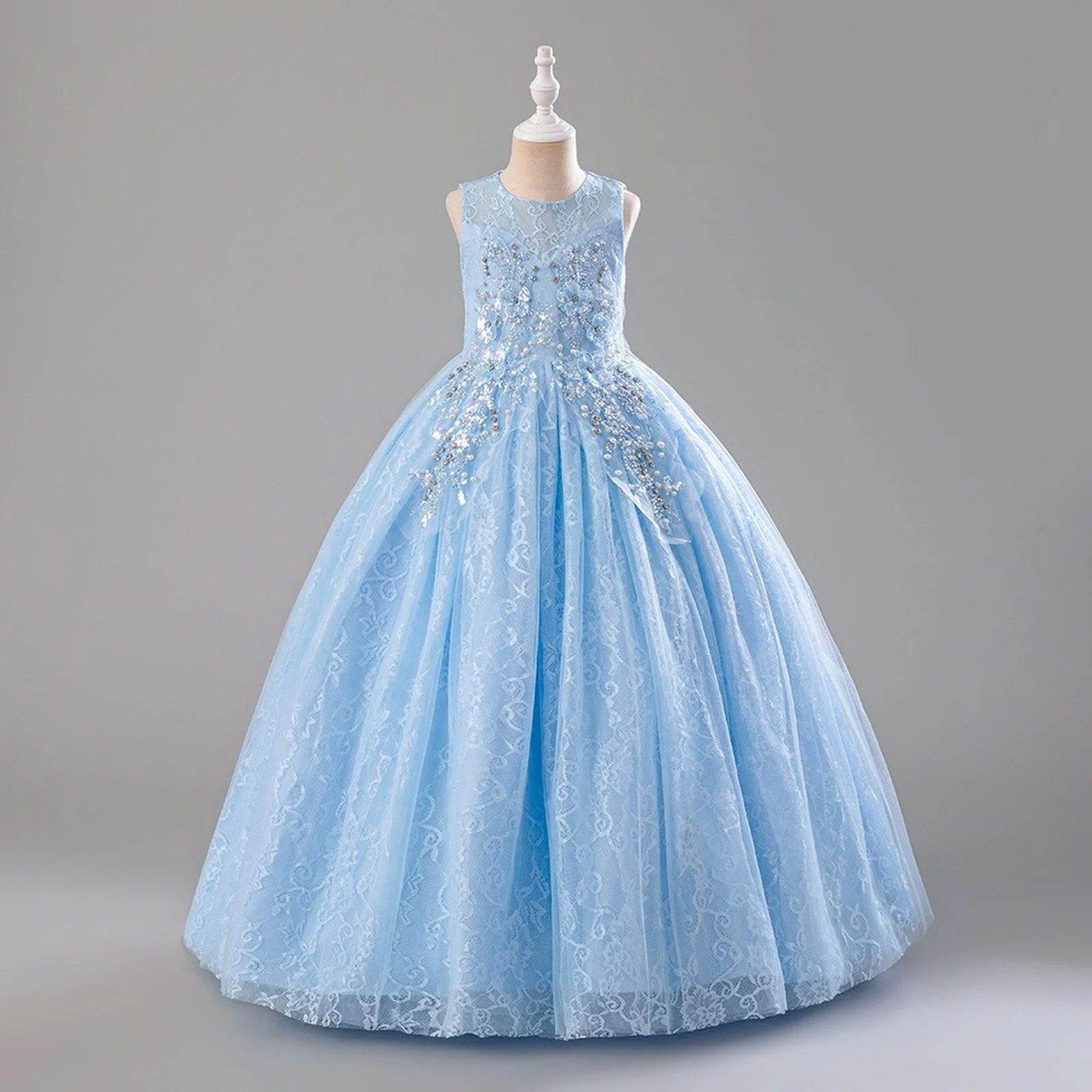 

Formal Girls Lace Flower Wedding Bridesmaids Communion Dresses 4-14years Children's Graduation Ceremony Elegant Gala Host Dress