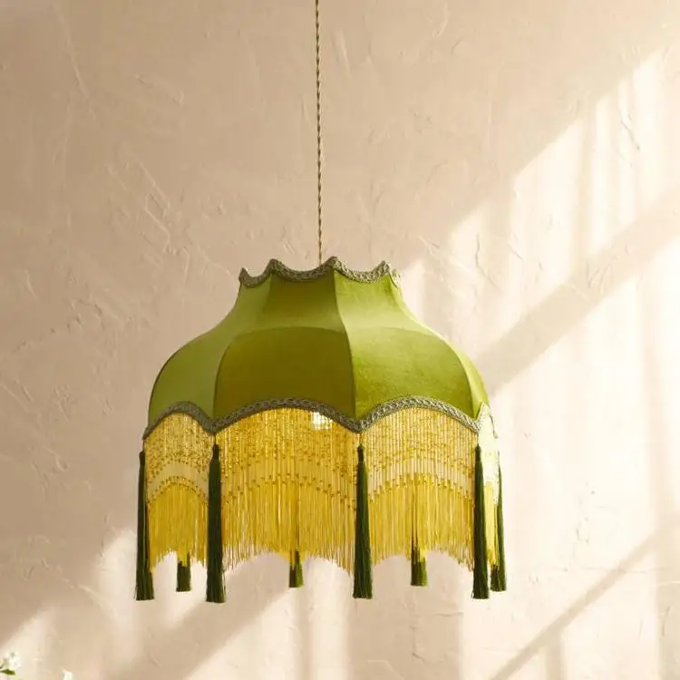 

Green tassel fabric lamp American retro aisle entrance study bedroom bedside small chandelier