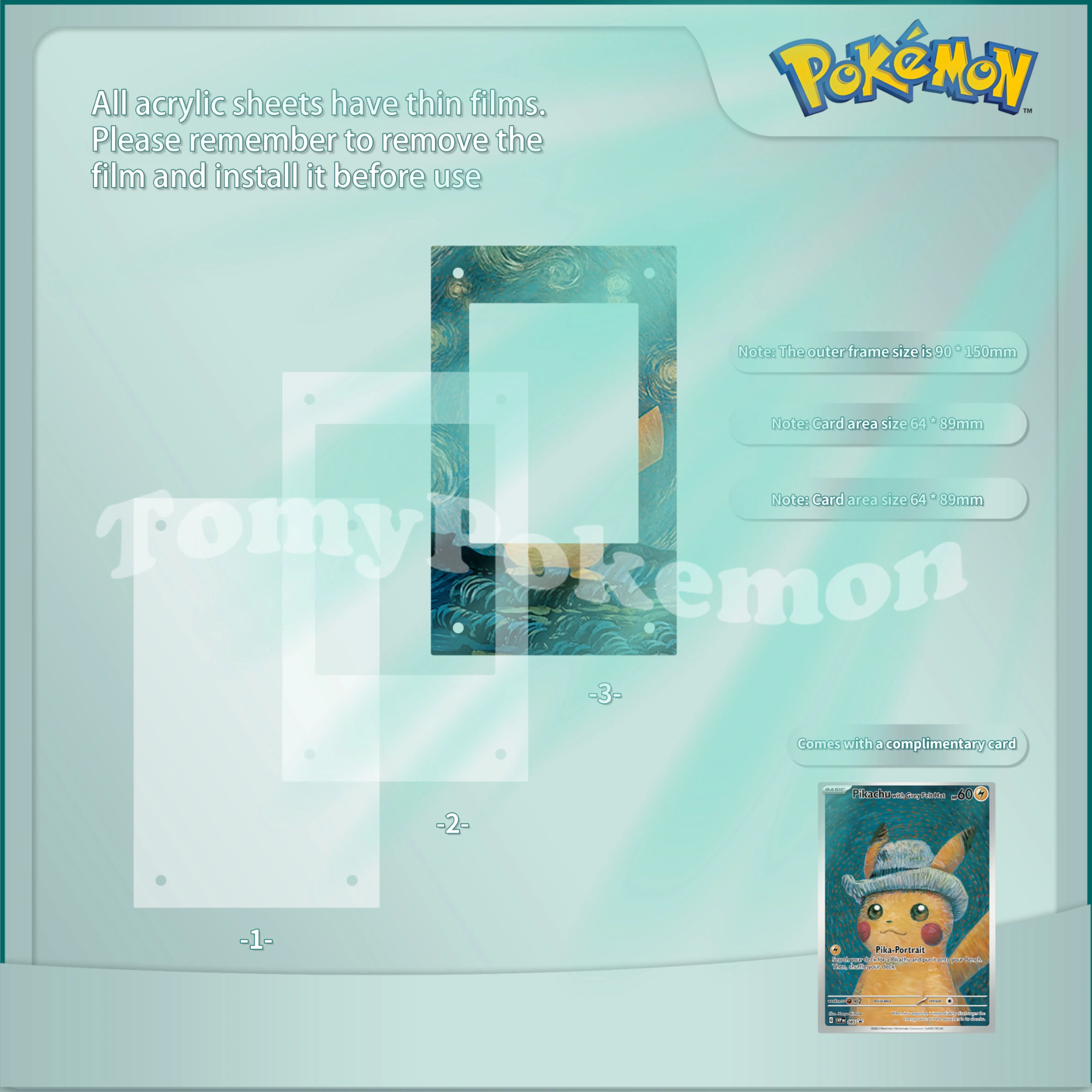 أنيمي بطاقة الطوب إطار الصورة متحف فان جوخ بيكاتشو تشارجر الاكريليك بطاقة الطوب إطار صور PTCG هدية لعبة لا تشمل البطاقات #6