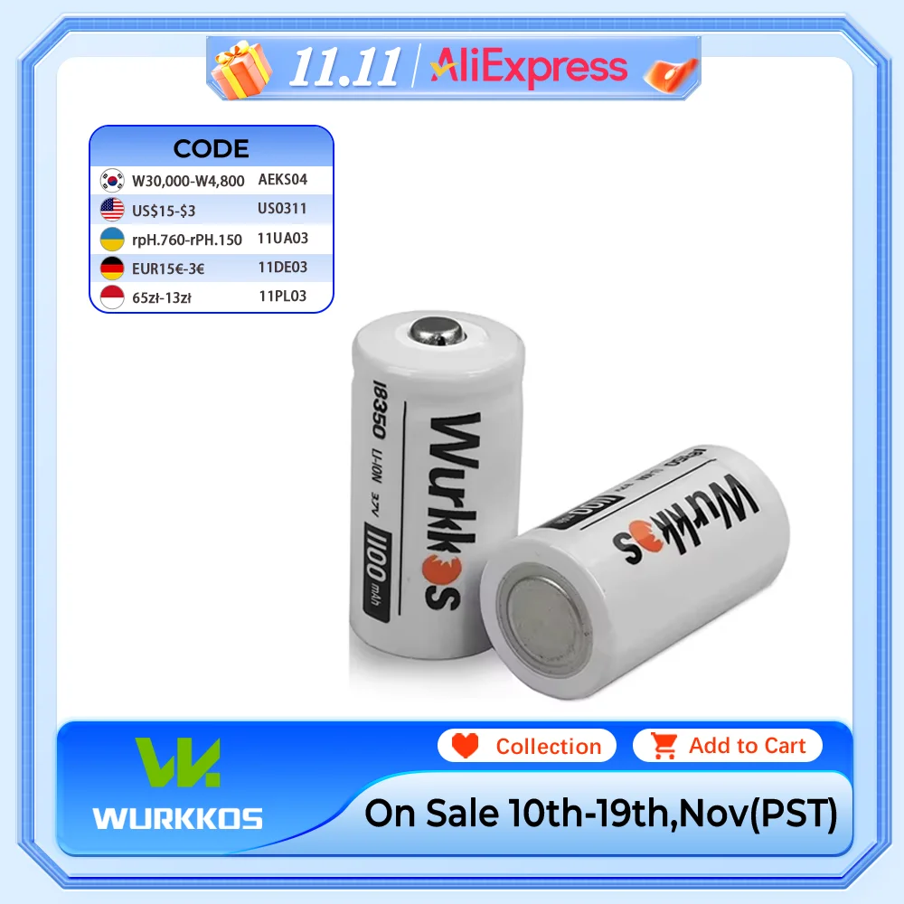 

2 шт., перезаряжаемые батареи 18350 3,7 в 1100 мАч с фонариком для HD15/FC11