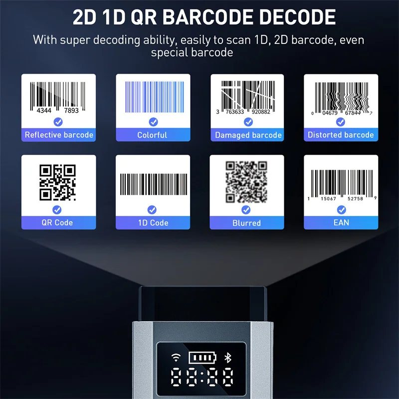 JOOYTEC-2D ماسح الباركود اللاسلكي ، المحمولة 3 في 1 ، QR ، 1D بار ، قارئ رمز للدفع ، الكمبيوتر ، الكمبيوتر اللوحي ، آيفون ، آي باد