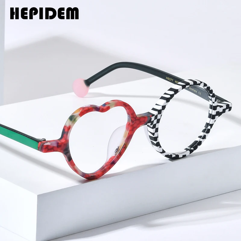 HEPIDEM Matte Acetate Glasses Frame Women 2024 New Fashion Design Heart Round Eyeglasses Men Spectacles Eyewear H9377