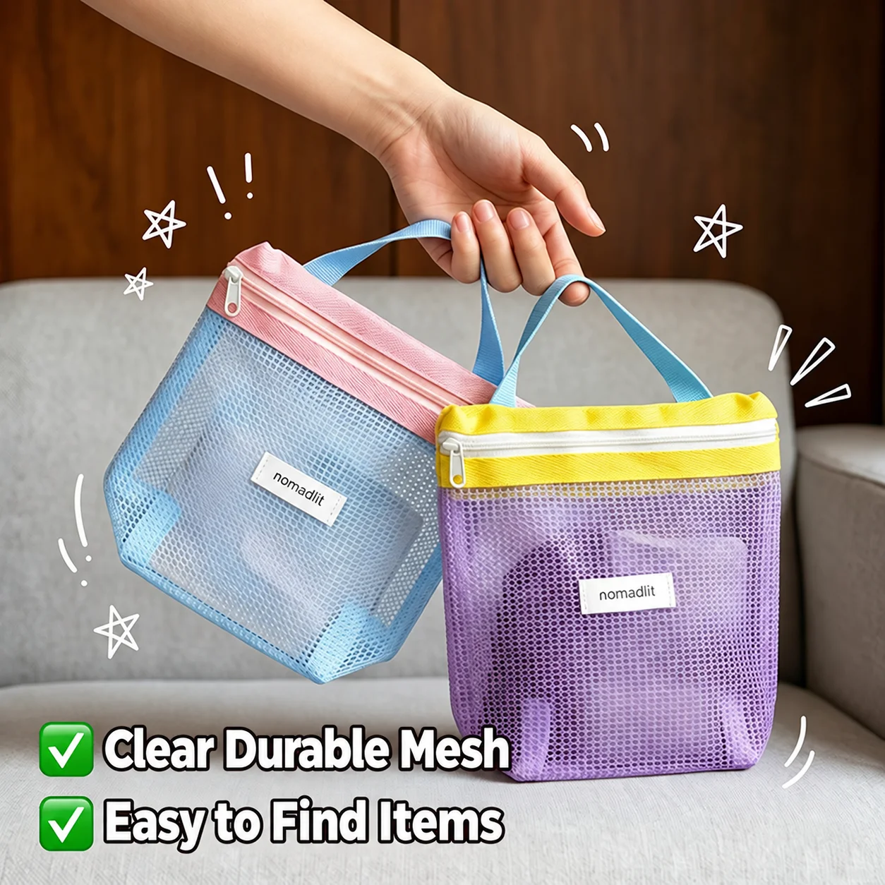 Zippered Cosmetic Bag Semi Transparent Mesh Organizer Bag Cosmetic Storage Bag Zippered For Beach Days Sunglasses Business Trips