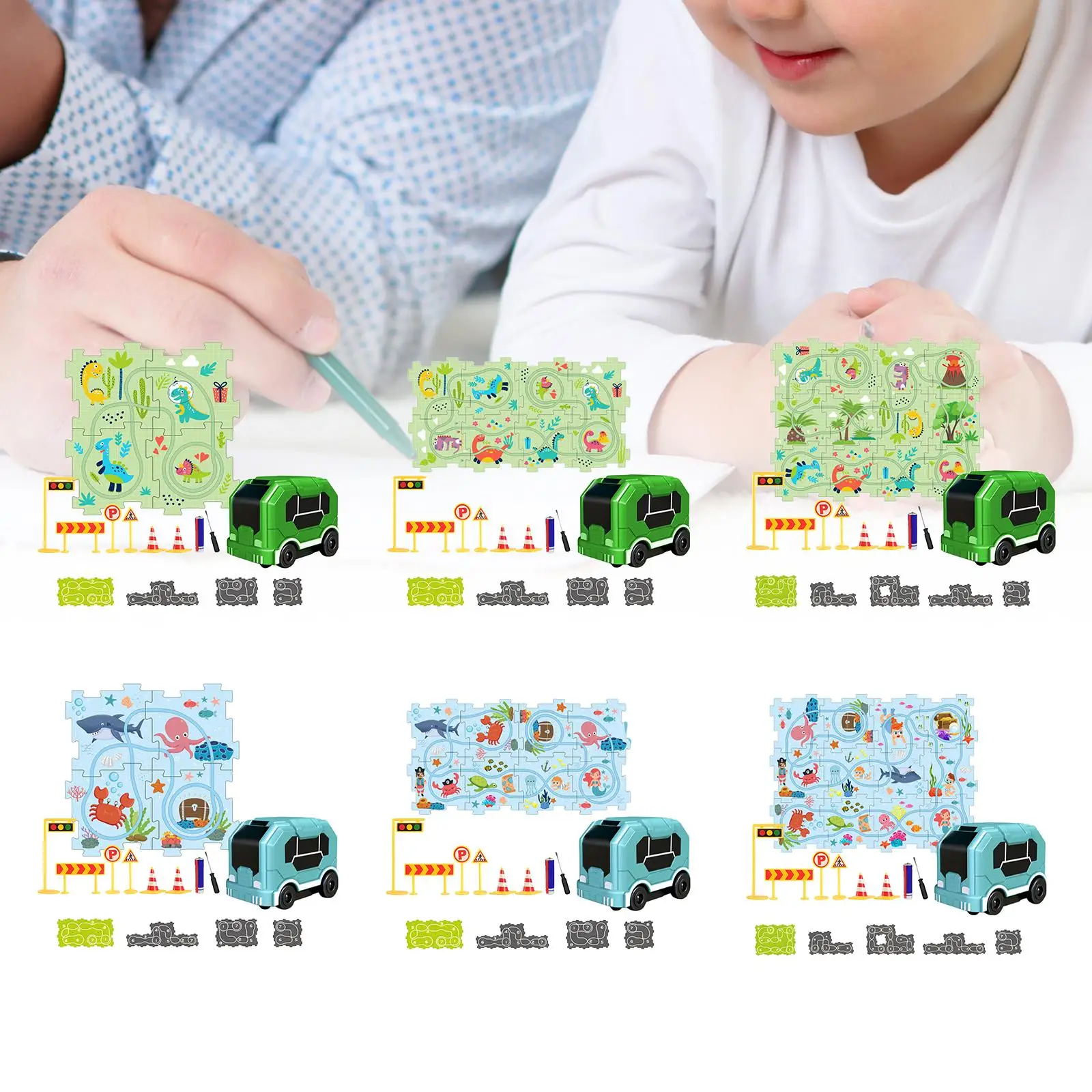 Puzzle Track Car Play Set DIY Assembling Electric Trolley Jigsaw Birthday Gift Preschool Rail Car Puzzles Board Building Toys