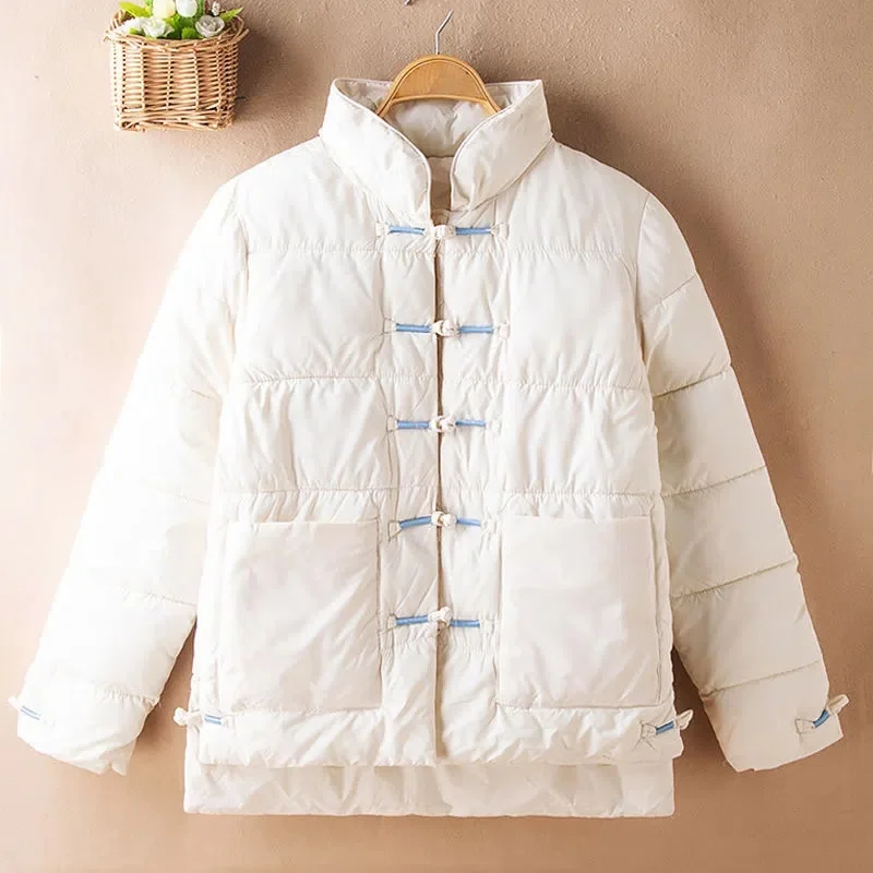 2024 Parkas Winter New Padded Jacket Ethnic Style Women Cotton Coat Chinese Style Retro Button Puffer Jackets Female Outwear Top