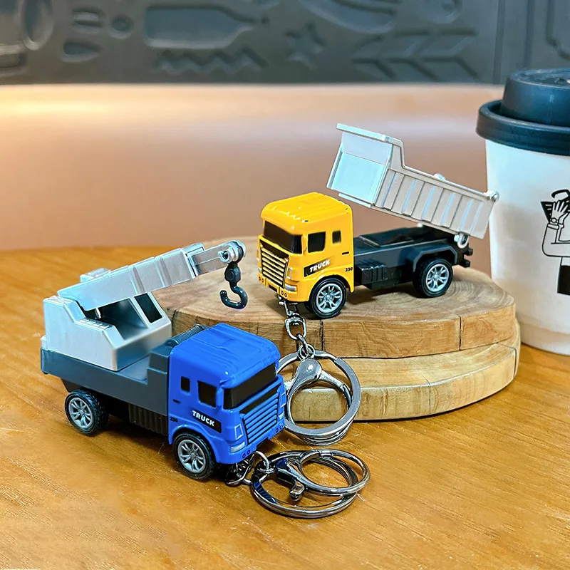 Cartoon Alloy Excavator Return-Flight Engineering Vehicle Keychain Blender Transport Vehicle Backpack Accessory Keyring Ornament