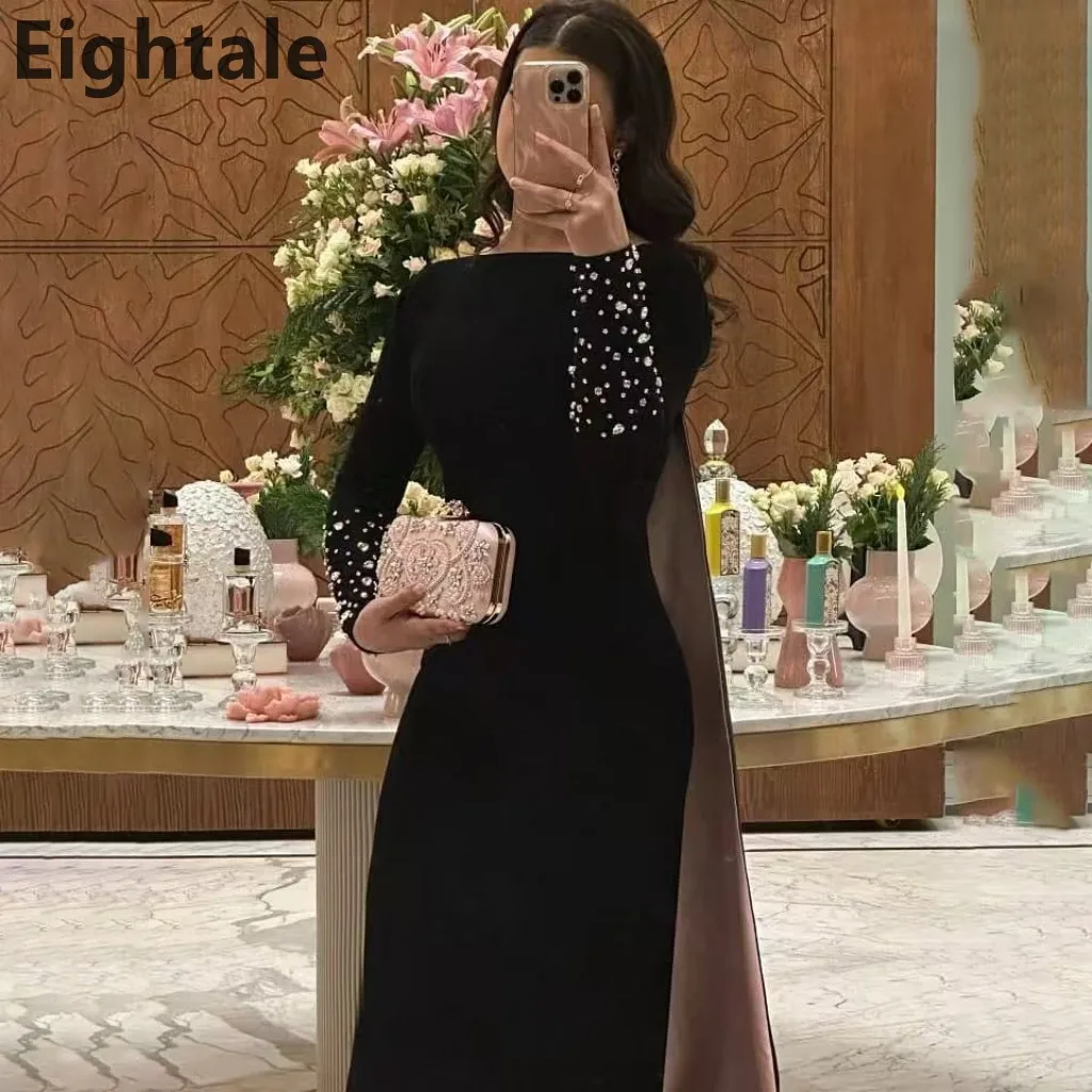 فساتين سهرة مستقيمة بأكمام طويلة باللون الأسود والوردي بألوان متباينة لعام 2025 لحفلات الزفاف رداء السهرة حسب الطلب