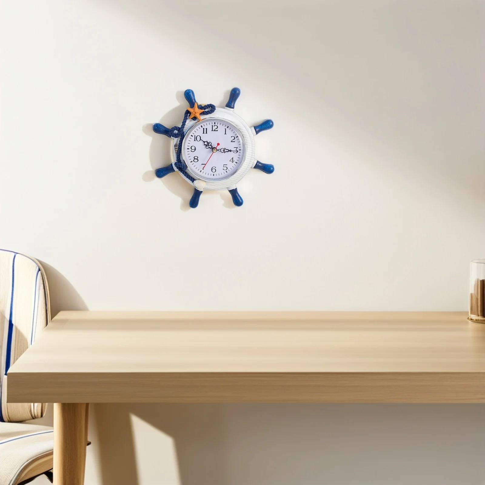 

1Pcs Wall Clock Wooden Home Decor with Sea Star Design Large Number Easy to Read Hanging Clock for Living Room Bedroom