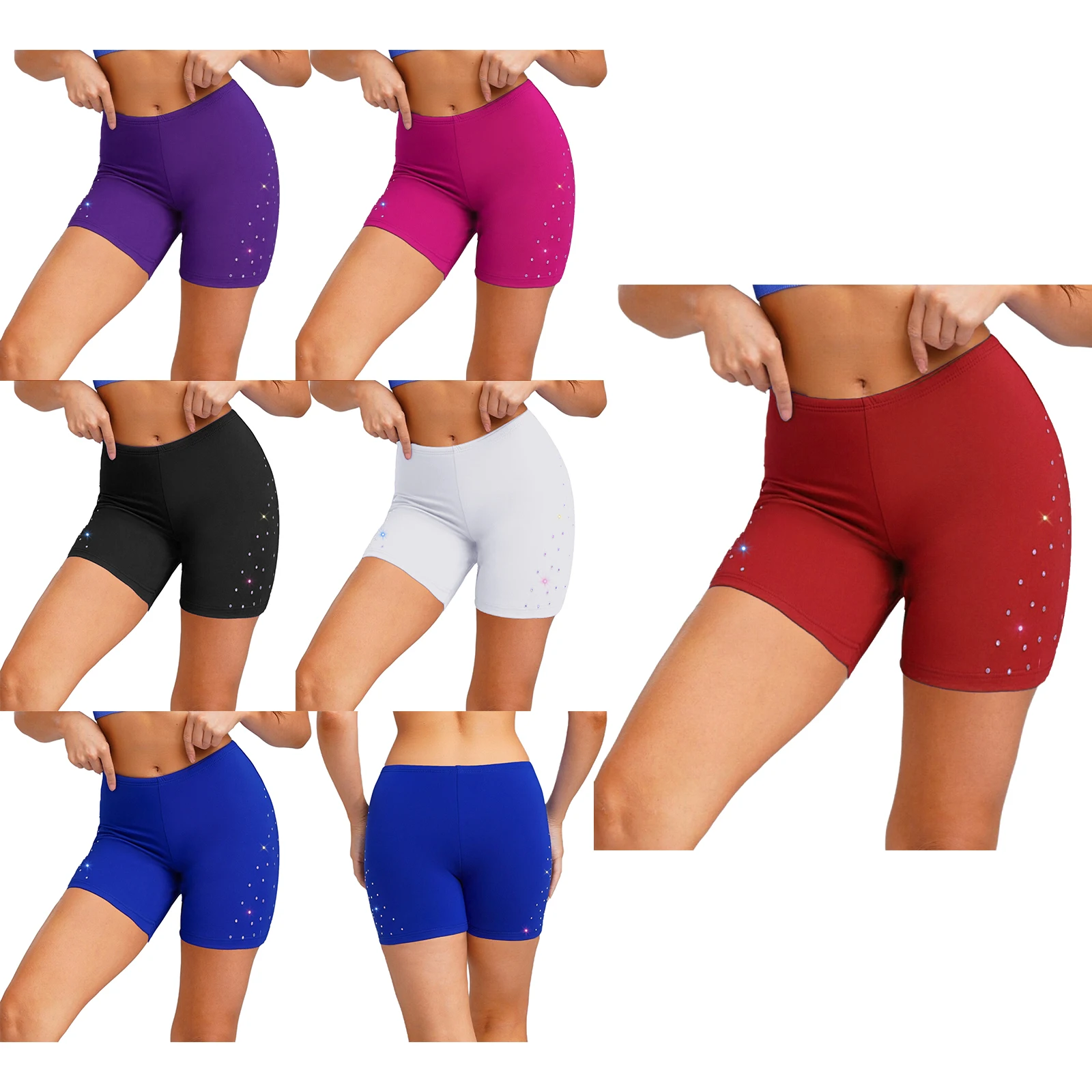 Short de gymnastique de danse de Ballet pour femmes, strass scintillants, ceinture élastique, pantalon court athlétique pour le patinage artistique, l'entraînement de Yoga