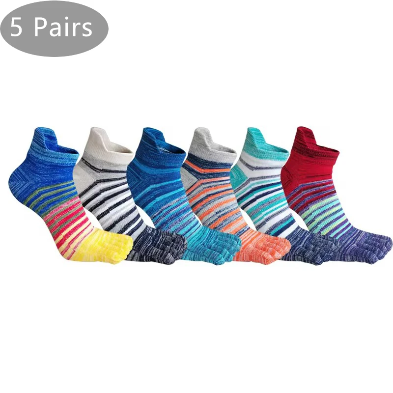 5 Pairs 5 Finger Socks Man Cotton Striped Colorful Anti-Bacterial Breathable soft Casual Fashion Ankle Boat Toe Sport Socks