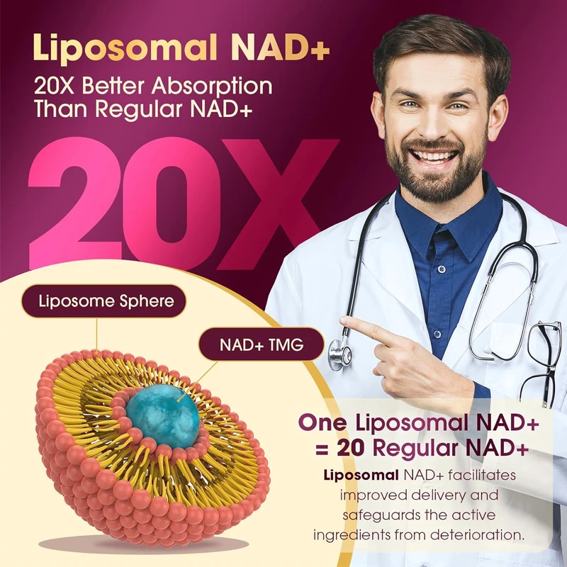 مكمل NAD 2464 ملجم، ليبوسوم NAD+resveratrol، يعزز NAD+مكافحة الشيخوخة، الطاقة، التركيز - كبسولة مضادة للأكسدة فائقة
