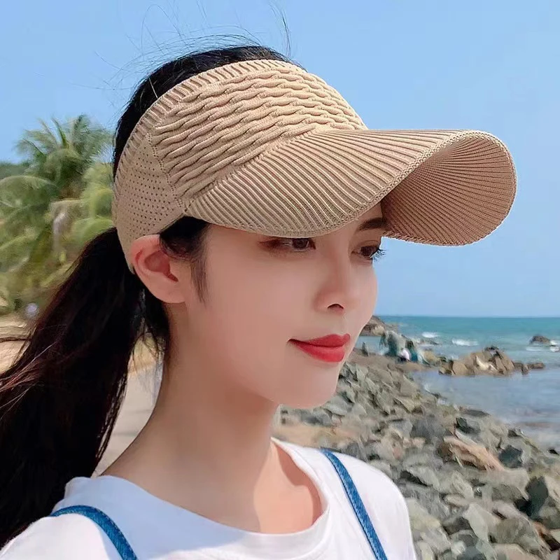 Summer Anti-UV Sun Hat Women Empty Top Hat Travel Beach Outdoor Sports Visor Cap Knitted Baseball Hat